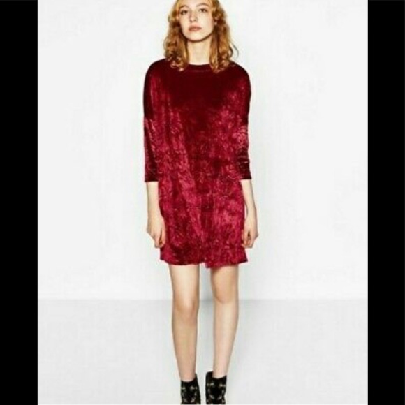 Zara | Dresses | Zara Collection Velvet Dress Sz S Burgundy Red Crinkle  Fabric Fashion Crushed | Poshmark
